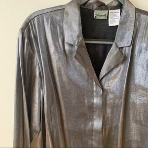 Metallic silver button up shirt